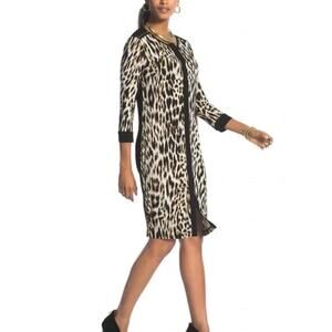 Chicos Brown & Black Leopard Print Button Down Dress Women S Mob Wife Old Money